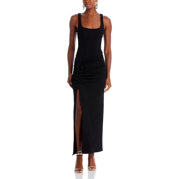 NWT The Mannei Wishaw Ruched Square Neck Scoop Back Maxi Dress in Black Size 2 - Picture 2 of 12